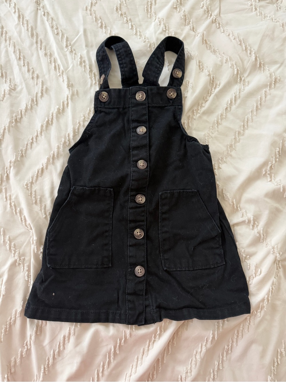 Wonder Nation Black Button-Front Overall Dress